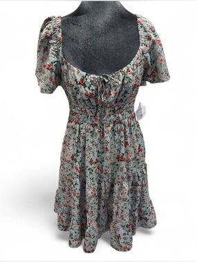 Angie Light Blue Floral Smocked Waist Mini Dress